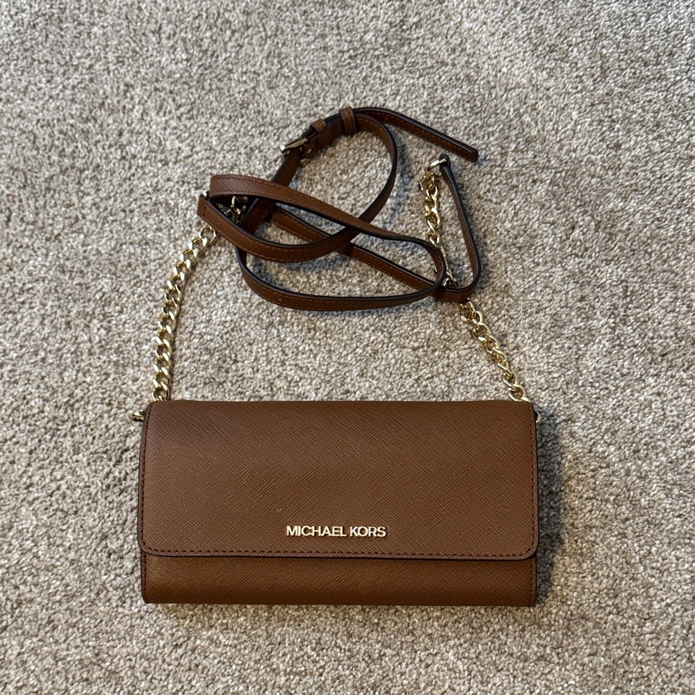 Michael Kors Tan Crossbody Bag with Gold Chain